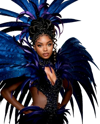 Carnival dancer in blue feathers